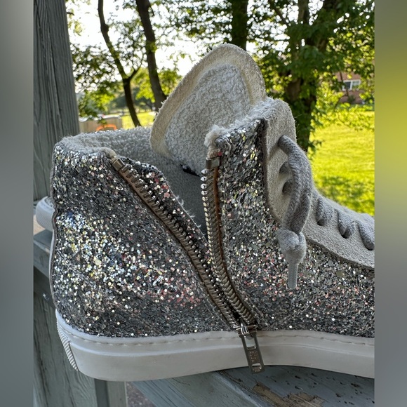 P448 Women’s 38 Picasso Silver Glitter Hi Top U CAN SURF LATER Star Snakeskin - Picture 9 of 16